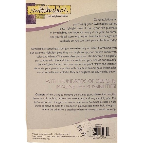 Switchables Stained Glass Night Light Cover Hearts 2005 Valentine's Day EUC - Picture 3 of 3